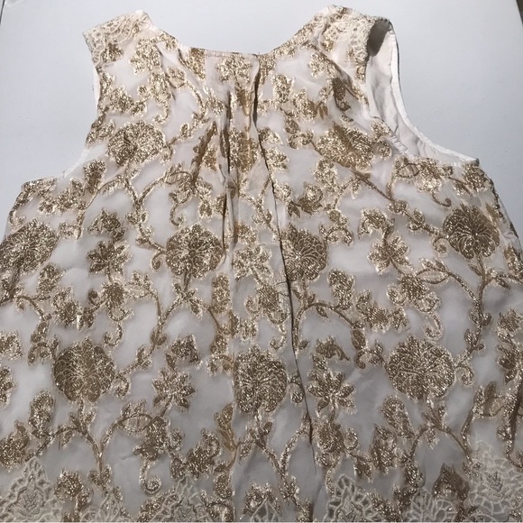 Anthropologie Moulinette Soeurs Skylar Gold Metallic Pleated Blouse Size 8 - Picture 6 of 9